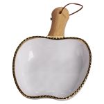 Тарілка порцелянова глибока з ручкою Яблуко 23×16×4 (см) блюдо сервірувальне з ручкою для подачі тарілка сковорода Золото ZJH-14-1 (ZJH-14-1)