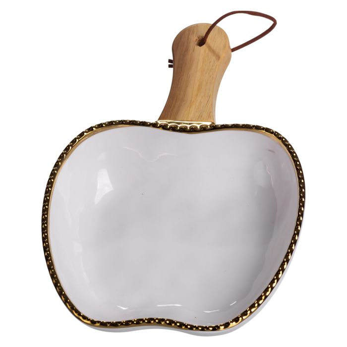 Тарілка порцелянова глибока з ручкою Яблуко 23×16×4 (см) блюдо сервірувальне з ручкою для подачі тарілка сковорода Золото ZJH-14-1 (ZJH-14-1) - изображение 1