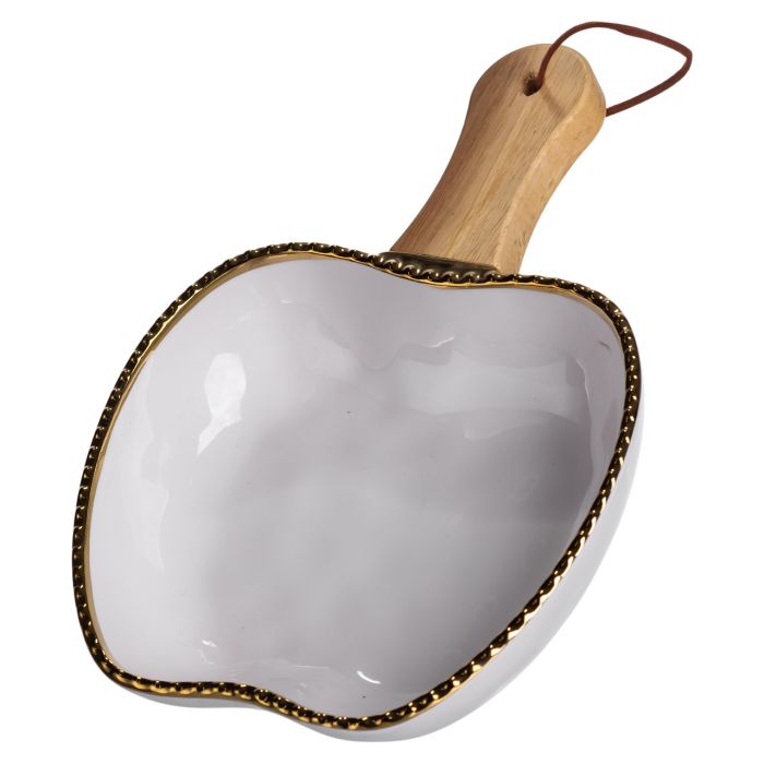 Тарілка порцелянова глибока з ручкою Яблуко 23×16×4 (см) блюдо сервірувальне з ручкою для подачі тарілка сковорода Золото ZJH-14-1 (ZJH-14-1) - изображение 2