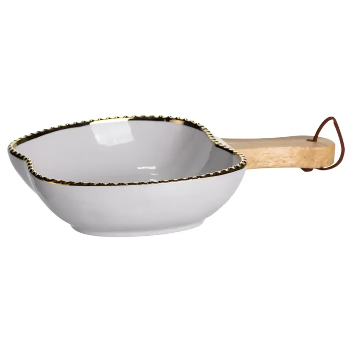 Тарілка порцелянова глибока з ручкою Яблуко 23×16×4 (см) блюдо сервірувальне з ручкою для подачі тарілка сковорода Золото ZJH-14-1 (ZJH-14-1) - зображення 3