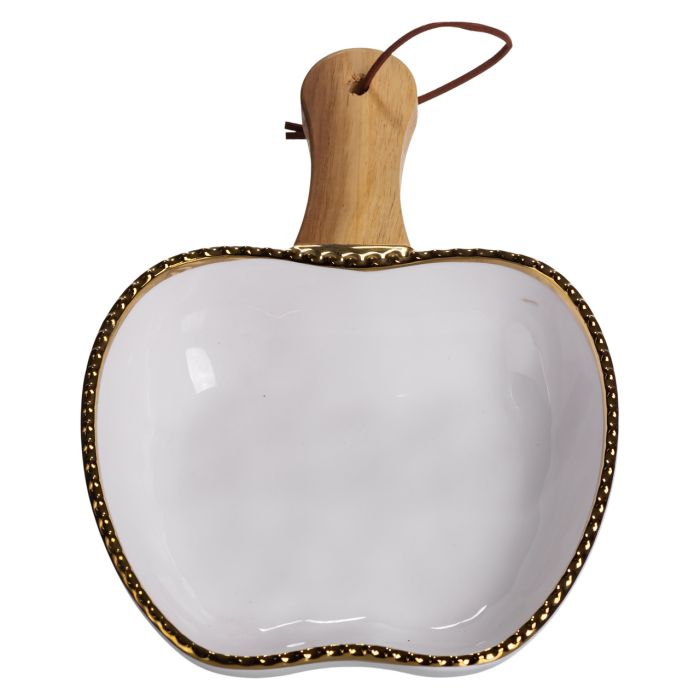 Тарілка порцелянова глибока з ручкою Яблуко 23×16×4 (см) блюдо сервірувальне з ручкою для подачі тарілка сковорода Золото ZJH-14-1 (ZJH-14-1) - изображение 4