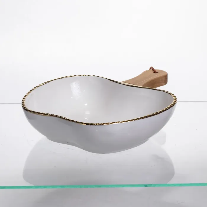 Тарілка порцелянова глибока з ручкою Яблуко 25×20×5 (см) з ручкою Золото ZJH-14-2 (ZJH-14-2) - зображення 3