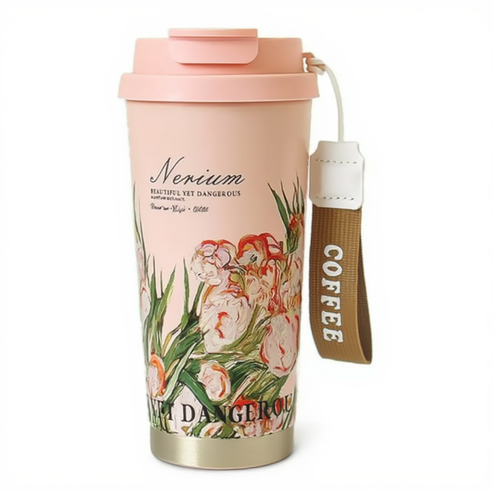 Термочашка 520 мл з отвором для трубочки і подвійним відкриванням рожевий HP-FM-352-2 (HP-FM-352-2) - изображение 1