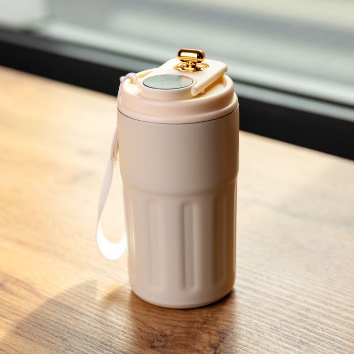 Термочашка Coffee 400 мл з ремінцем та датчиком температури, білий Yiwu HP-GM-2 (HP-GM-2) - изображение 2