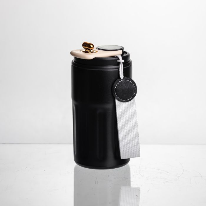Термочашка Coffee 400 мл з ремінцем та датчиком температури, чорний Yiwu HP-GM-3 (HP-GM-3) - изображение 1