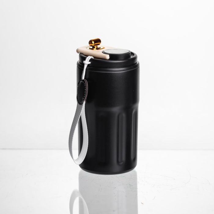 Термочашка Coffee 400 мл з ремінцем та датчиком температури, чорний Yiwu HP-GM-3 (HP-GM-3) - изображение 3