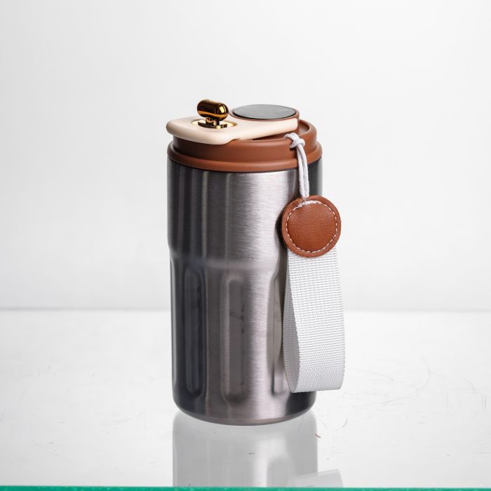Термочашка Coffee 400 мл з ремінцем та датчиком температури, коричневий  Yiwu HP-GM-1 (HP-GM-1) - изображение 1