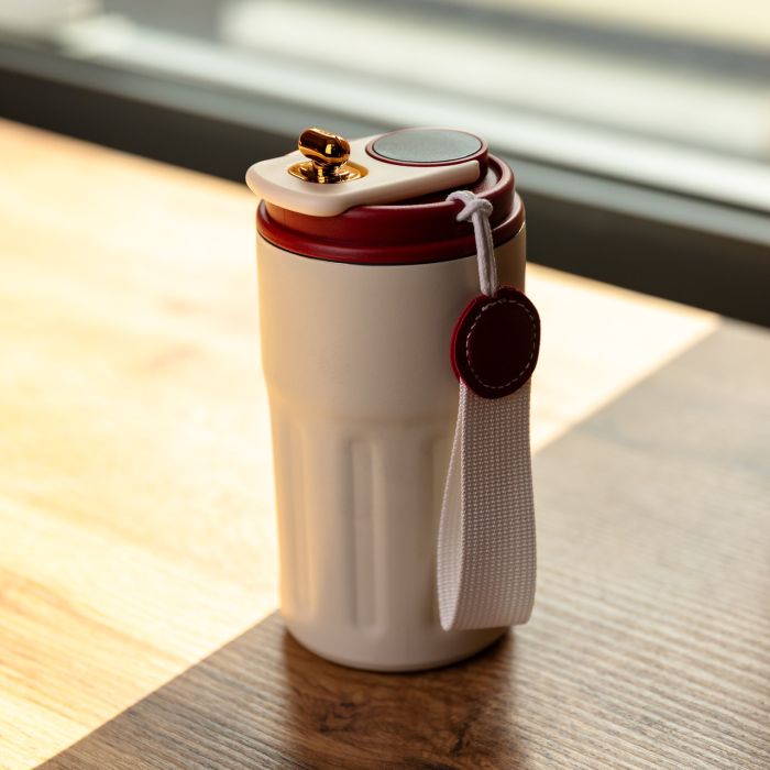 Термочашка Coffee 400 мл з ремінцем та датчиком температури, червоний Yiwu HP-GM-5 (HP-GM-5) - изображение 2