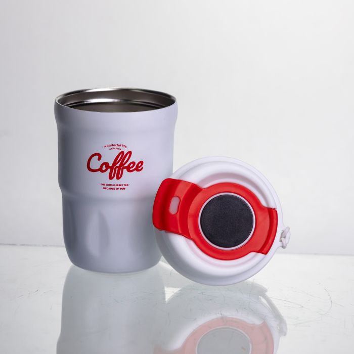 Термочашка "Coffee" 400 мл з ремінцем та відкидною кришкою-клапаном, білий Yiwu HP-GM-19 (HP-GM-19) - зображення 3