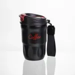 Термочашка "Coffee" 400 мл з ремінцем та відкидною кришкою-клапаном, чорний Yiwu HP-GM-17 (HP-GM-17)
