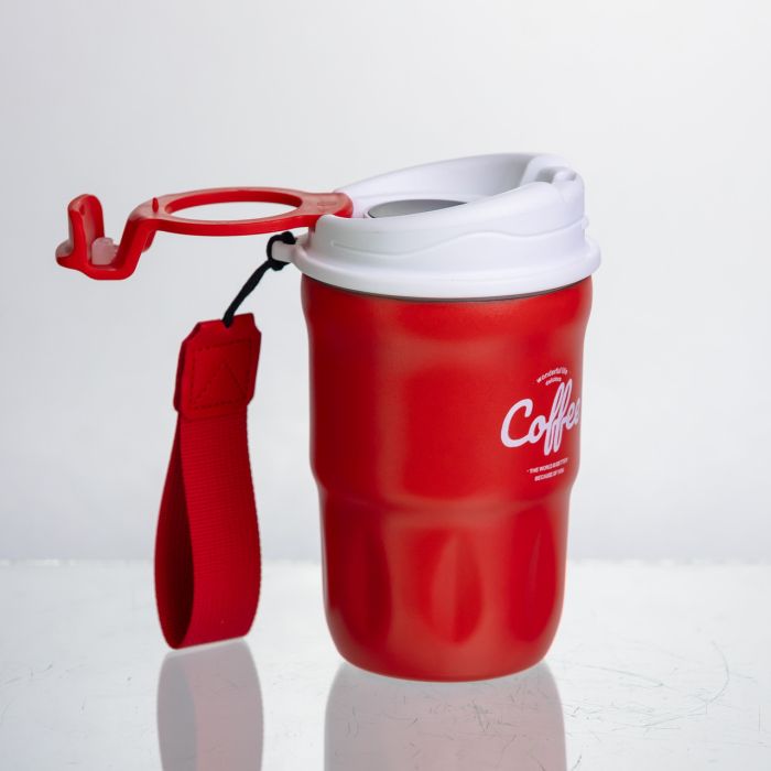 Термочашка "Coffee" 400 мл з ремінцем та відкидною кришкою-клапаном, червоний Yiwu HP-GM-18 (HP-GM-18) - зображення 7