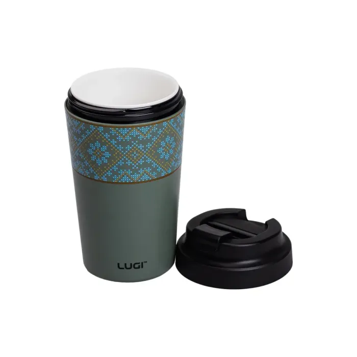 Термокружка 380 мл термос с керамической колбой для кофе и чая термочашка с украинским орнаментом зеленый (HP-14-50GR) - изображение 3