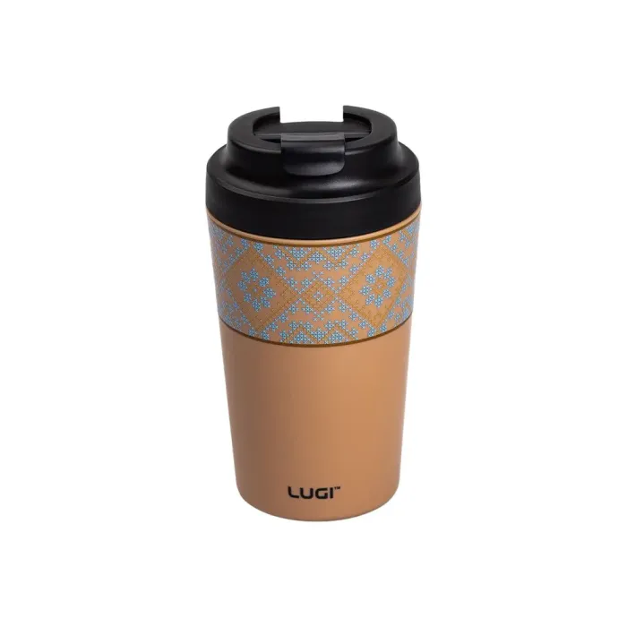 Термокружка 380 мл термос с керамической колбой для кофе и чая термочашка с украинским орнаментом оранжевый (HP-14-50O) - изображение 1