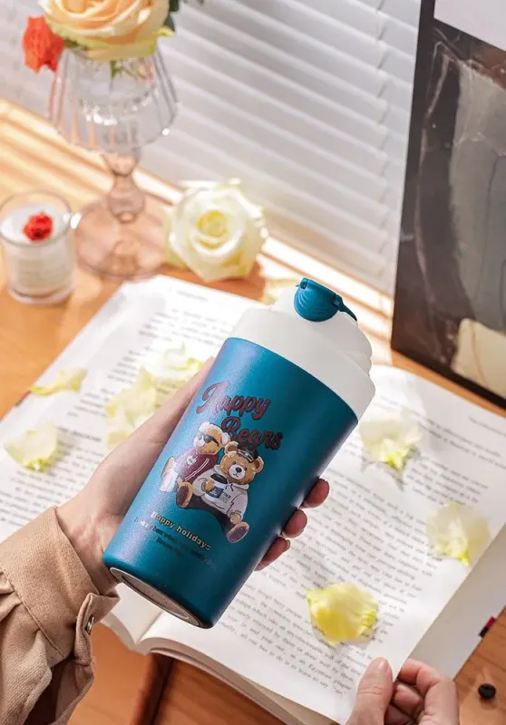 Термокружка 480 мл с керамической колбой для кофе и чая кружка термос термочашка Bears (HP-14-15GR) - изображение 3