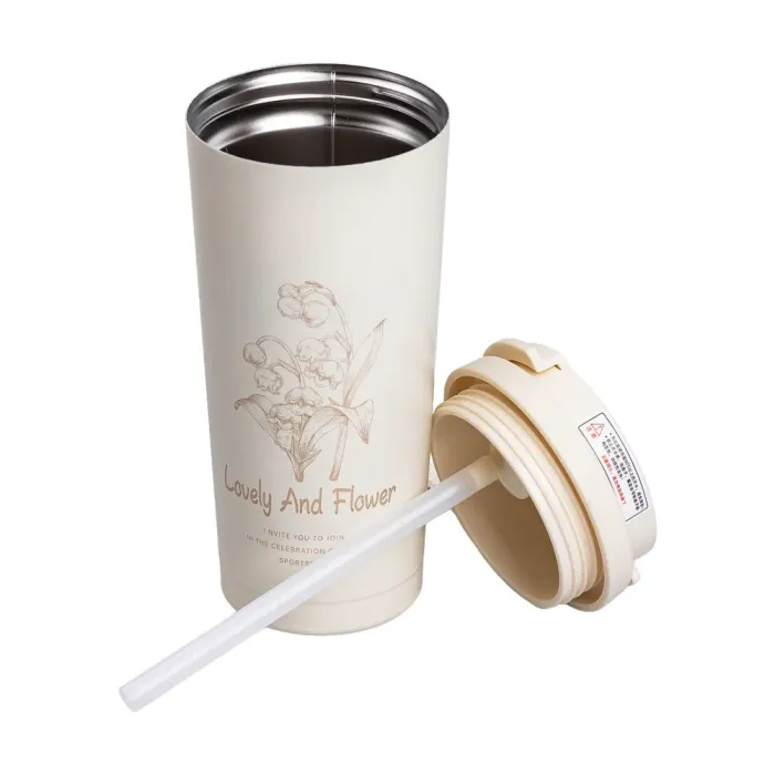 Термокружка 500 мл кружка термос с ремешком для кофе и чая термочашка из нержавеющей стали белая (HP-14-52W) - изображение 3