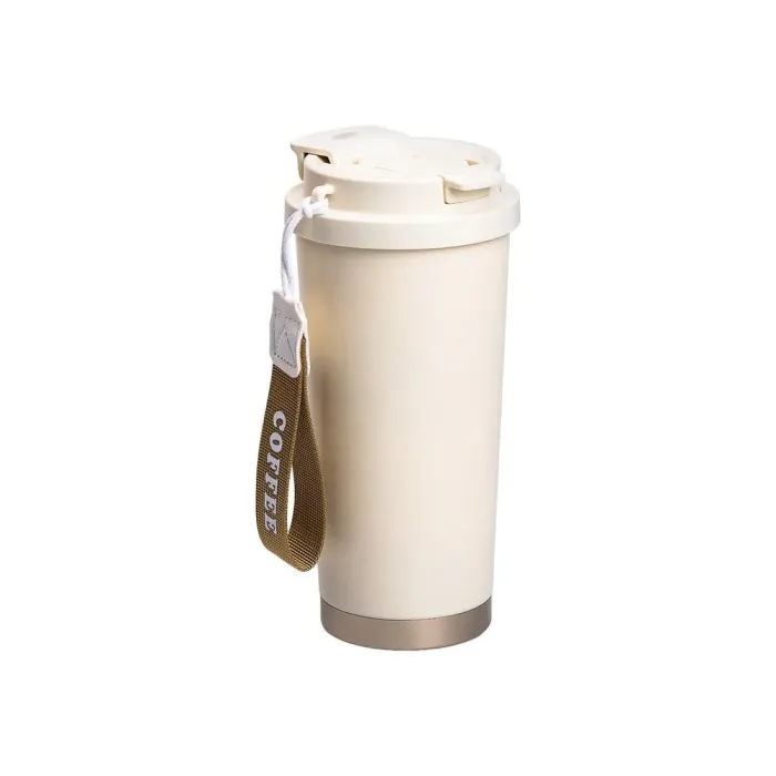 Термокружка для кофе и чая 500 мл кружка термос с ремешком термочашка из нержавеющей стали (HP-14-17BE) - изображение 1