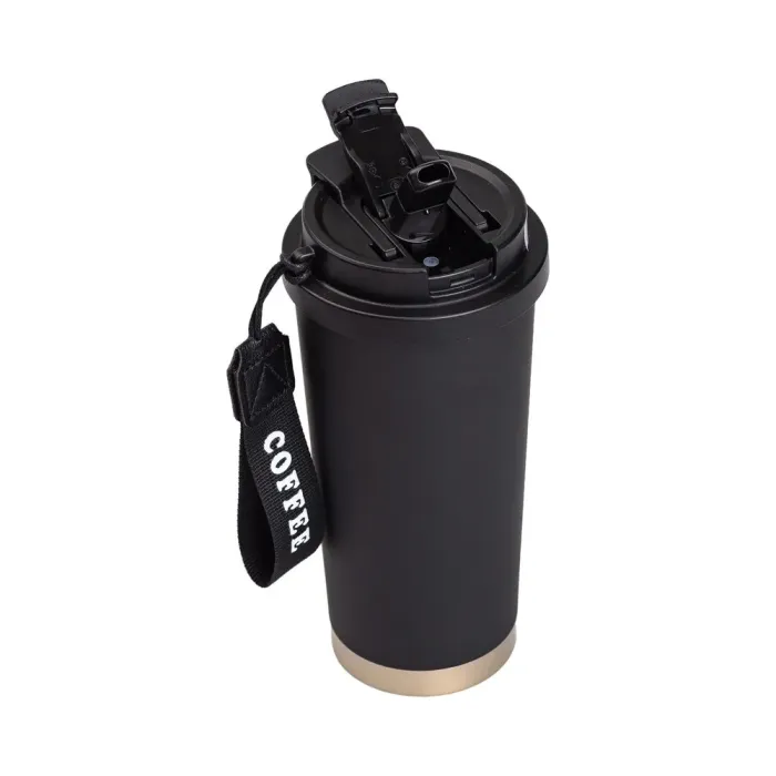 Термокружка для кофе и чая 500 мл кружка термос с ремешком термочашка черная из нержавеющей стали (HP-14-17B) - изображение 5