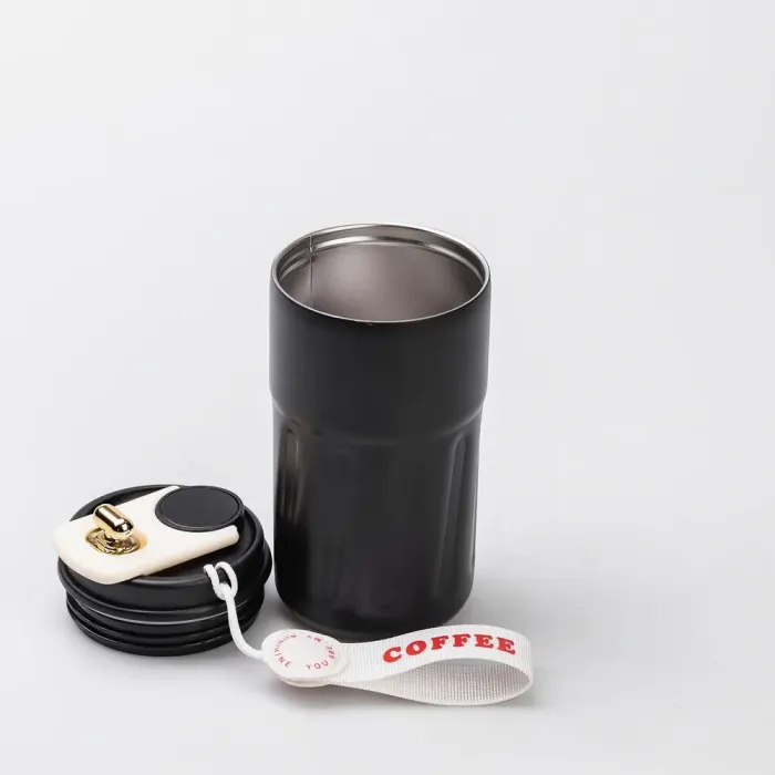Термокружка для кофе и чая 500 мл кружка термос с ремешком термочашка черная из нержавеющей стали (HP-14-10B) - изображение 5
