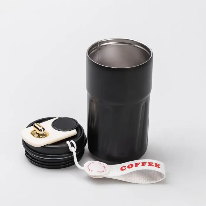 Термокружка для кофе и чая 500 мл кружка термос с ремешком термочашка черная из нержавеющей стали (HP-14-10B) - изображение 6