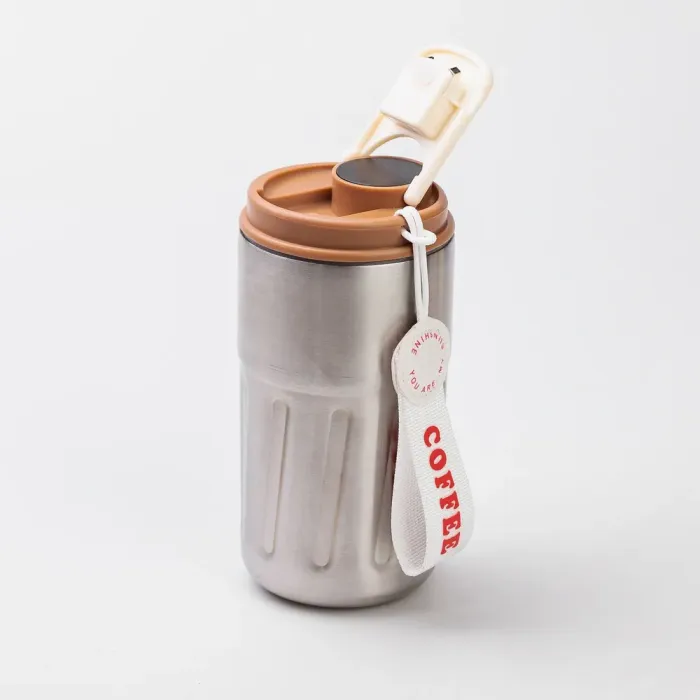 Термокружка для кофе и чая 500 мл кружка термос с ремешком термочашка из нержавеющей стали коричневая (HP-14-10BR) - изображение 3