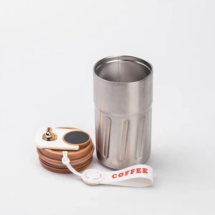 Термокружка для кофе и чая 500 мл кружка термос с ремешком термочашка из нержавеющей стали коричневая (HP-14-10BR) - изображение 4