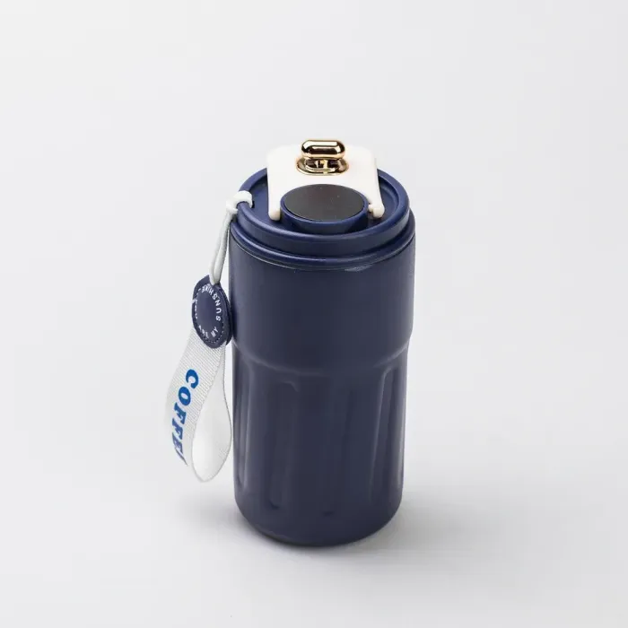 Термокружка для кофе и чая 500 мл кружка термос с ремешком термочашка из нержавеющей стали синяя (HP-14-10BL) - изображение 1