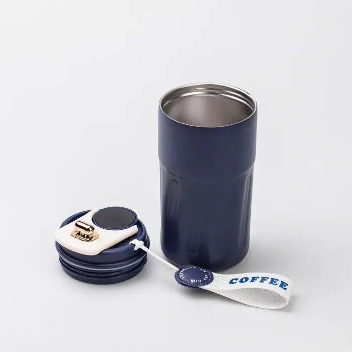 Термокружка для кофе и чая 500 мл кружка термос с ремешком термочашка из нержавеющей стали синяя (HP-14-10BL) - изображение 2