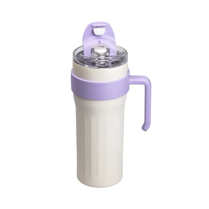 Термокружка с трубочкой для кофе и чая 1200 мл кружка термос термочашка с ручкой 27 см белая (HP-14-24W) - изображение 2