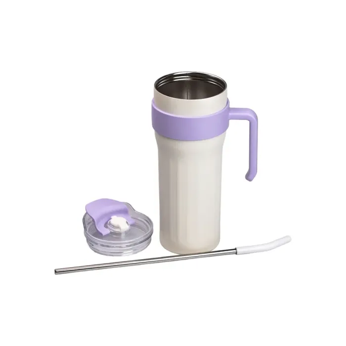 Термокружка с трубочкой для кофе и чая 1200 мл кружка термос термочашка с ручкой 27 см белая (HP-14-24W) - изображение 3