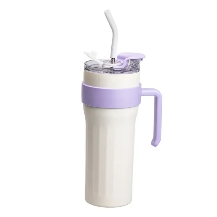 Термокружка с трубочкой для кофе и чая 1200 мл кружка термос термочашка с ручкой 27 см белая (HP-14-24W) - изображение 4