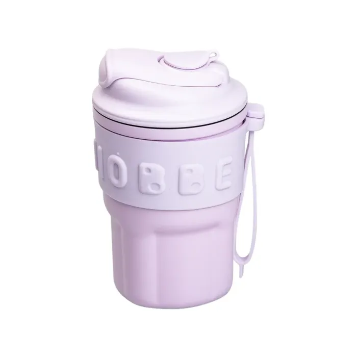 Термокружка с трубочкой для кофе и чая 450 мл кружка термос с ремешком термочашка из нержавеющей стали (HP-14-18V) - изображение 1