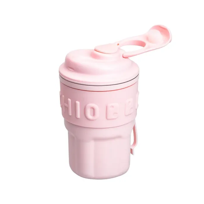 Термокружка с трубочкой для кофе и чая 450 мл кружка термос с ремешком термочашка из нержавеющей стали (HP-14-18P) - изображение 2