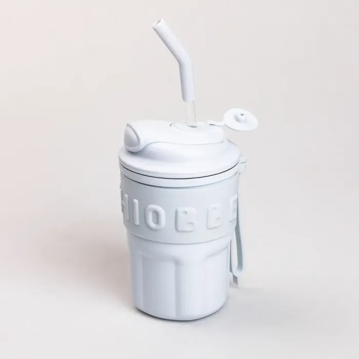 Термокружка с трубочкой для кофе и чая 450 мл кружка термос с ремешком термочашка из нержавеющей стали (HP-14-18BL) - изображение 2