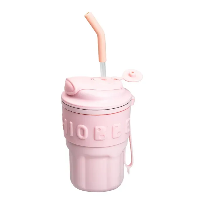 Термокружка с трубочкой для кофе и чая 450 мл кружка термос с ремешком термочашка из нержавеющей стали (HP-14-18P) - изображение 3