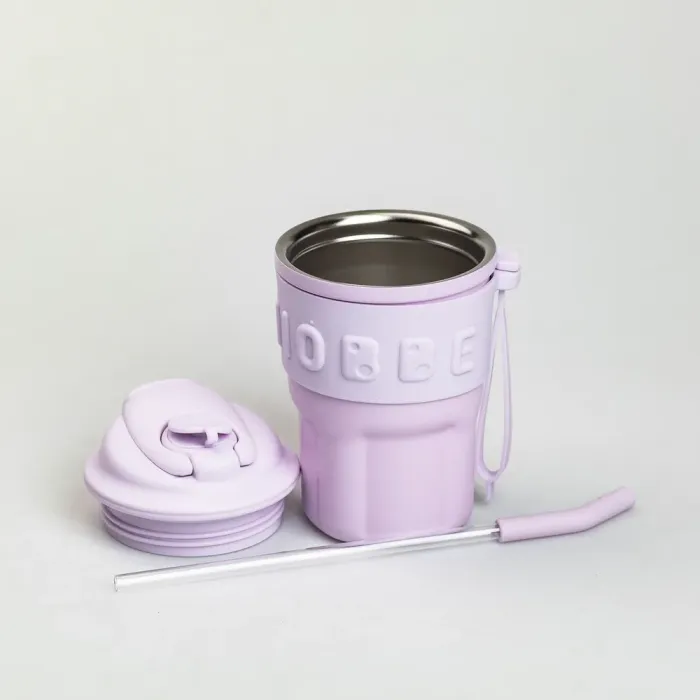 Термокружка с трубочкой для кофе и чая 450 мл кружка термос с ремешком термочашка из нержавеющей стали (HP-14-18V) - изображение 3