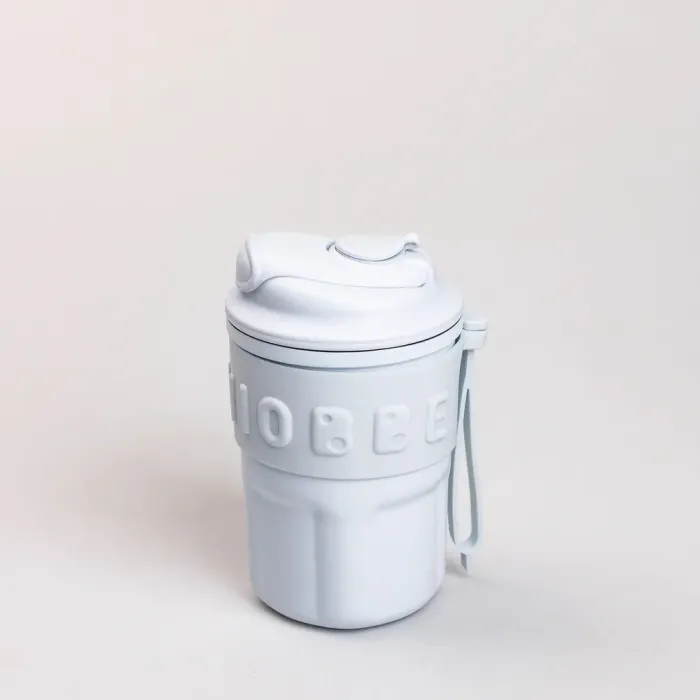 Термокружка с трубочкой для кофе и чая 450 мл кружка термос с ремешком термочашка из нержавеющей стали (HP-14-18BL) - изображение 1