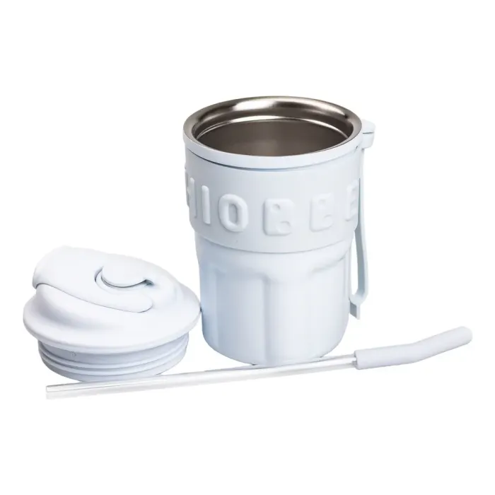 Термокружка с трубочкой для кофе и чая 450 мл кружка термос с ремешком термочашка из нержавеющей стали (HP-14-18BL) - изображение 4