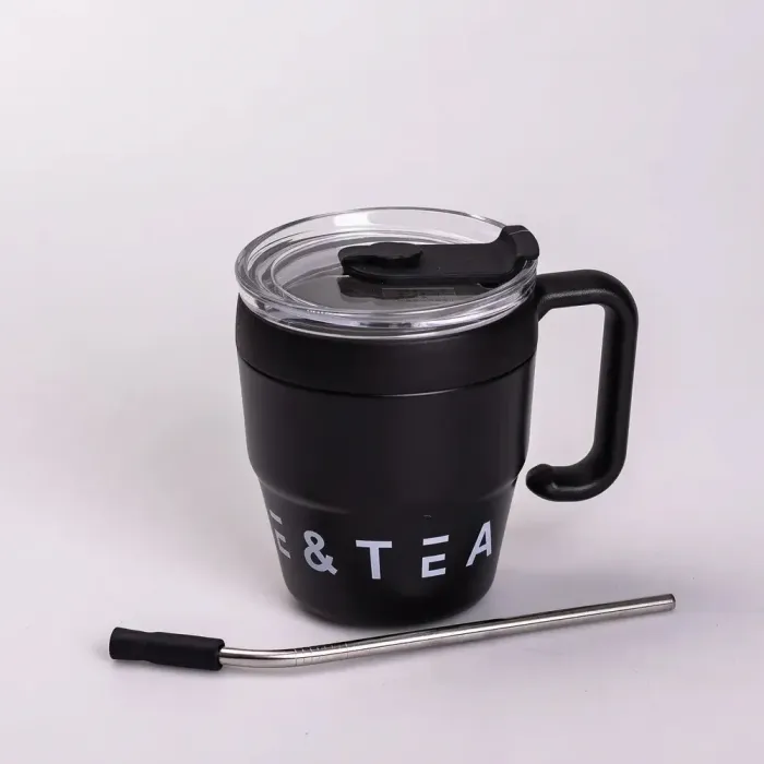Термокружка с трубочкой для кофе и чая 480 мл кружка термос термочашка 10 см черная (HP-14-23B) - изображение 3
