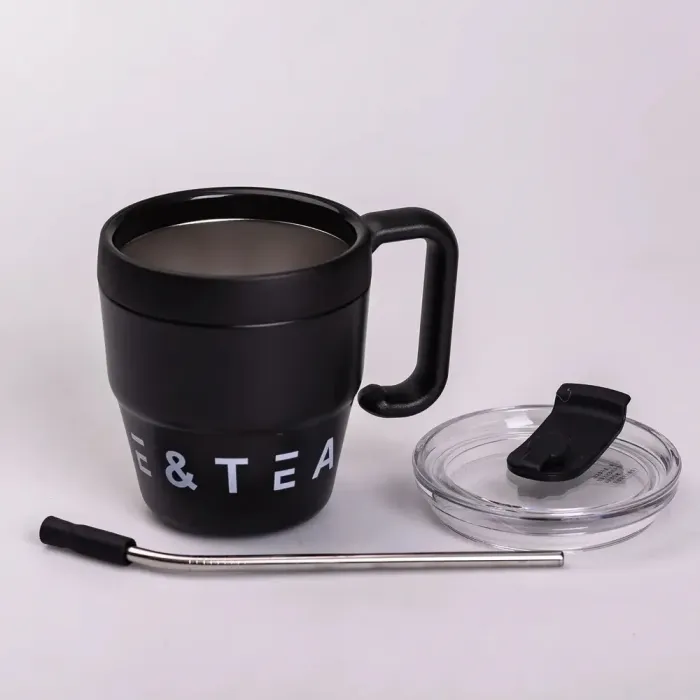 Термокружка с трубочкой для кофе и чая 480 мл кружка термос термочашка 10 см черная (HP-14-23B) - изображение 4