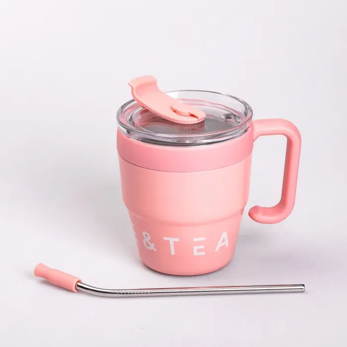 Термокружка с трубочкой для кофе и чая 480 мл кружка термос термочашка 10 см розовая (HP-14-23P) - изображение 2