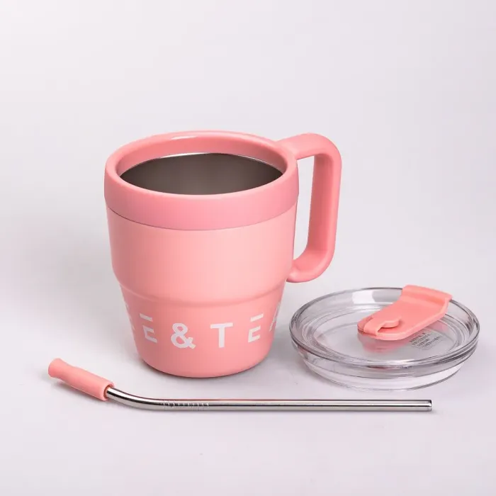 Термокружка с трубочкой для кофе и чая 480 мл кружка термос термочашка 10 см розовая (HP-14-23P) - изображение 4