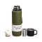 Термос с чашкой металлический 1 л из нержавеющей стали и ремешком зеленый (HP-14-28GR)