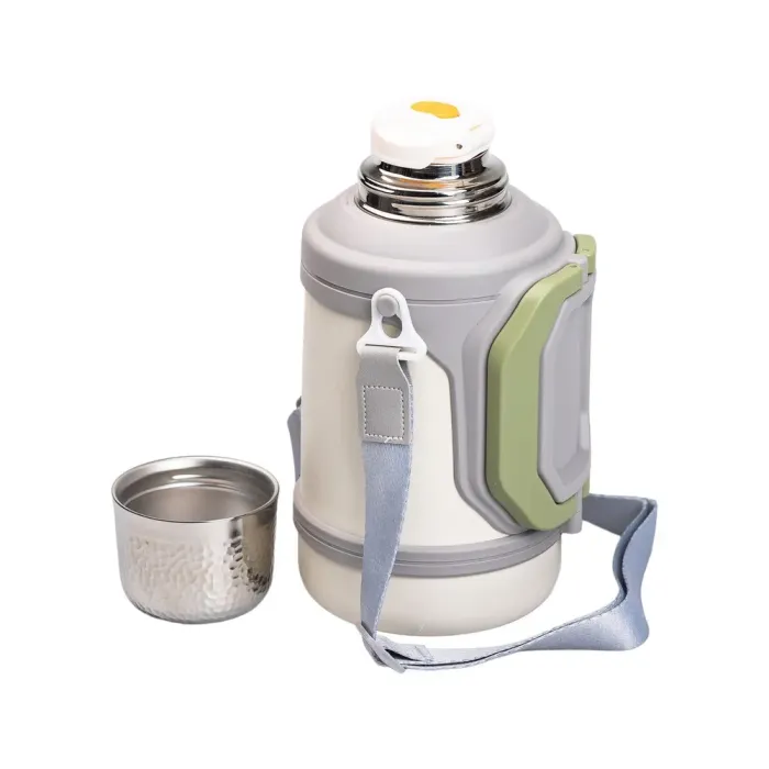 Термос с металлической колбой 1.5 литра с ремешком и складной ручкой белый (HP-14-21W) - изображение 4