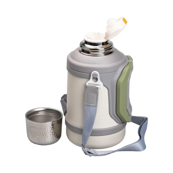 Термос с металлической колбой 1.5 литра с ремешком и складной ручкой белый (HP-14-21W) - изображение 6