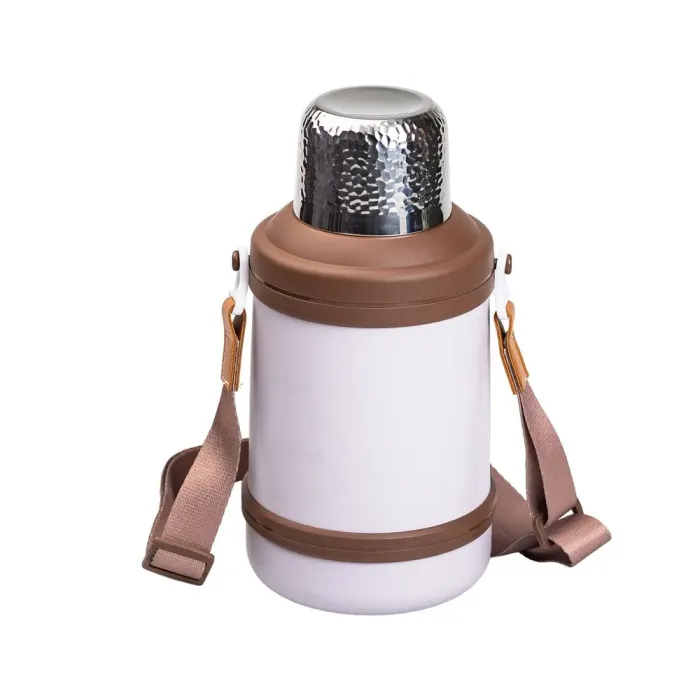 Термос с металлической колбой 1.5 литра с ремешком и складной ручкой коричневый (HP-14-21V) - изображение 2