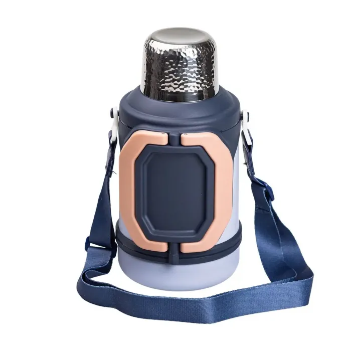 Термос с металлической колбой 1.5 литра с ремешком и складной синей ручкой (HP-14-21BL) - изображение 1