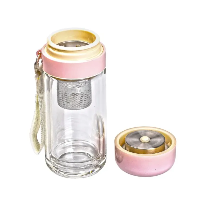 Термос Hexagram стеклянный 240 мл с двойными стенками и заварником для чая розовый (HP-14-40P) - изображение 2