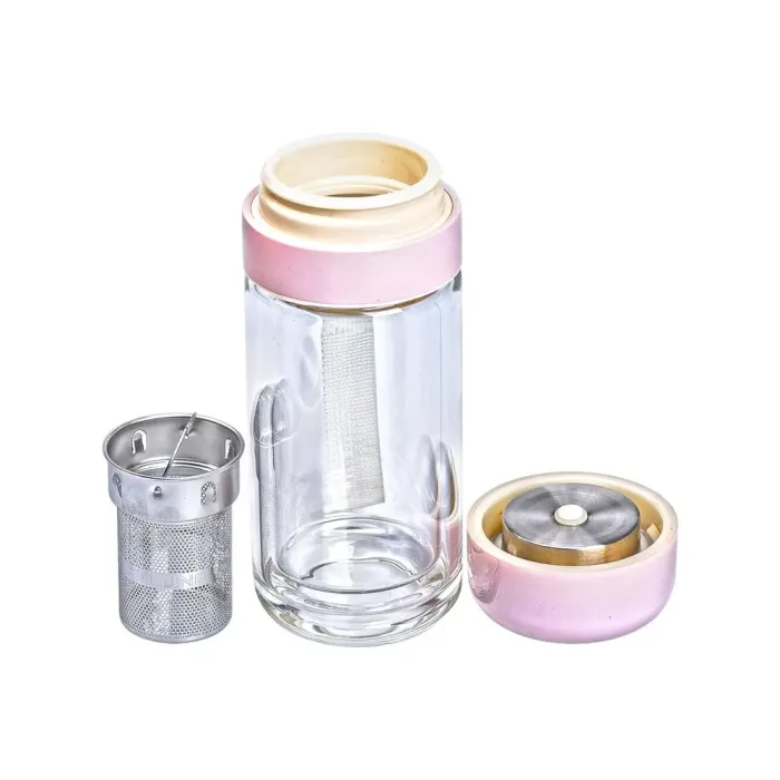 Термос Hexagram стеклянный 240 мл с двойными стенками и заварником для чая розовый (HP-14-40P) - изображение 3