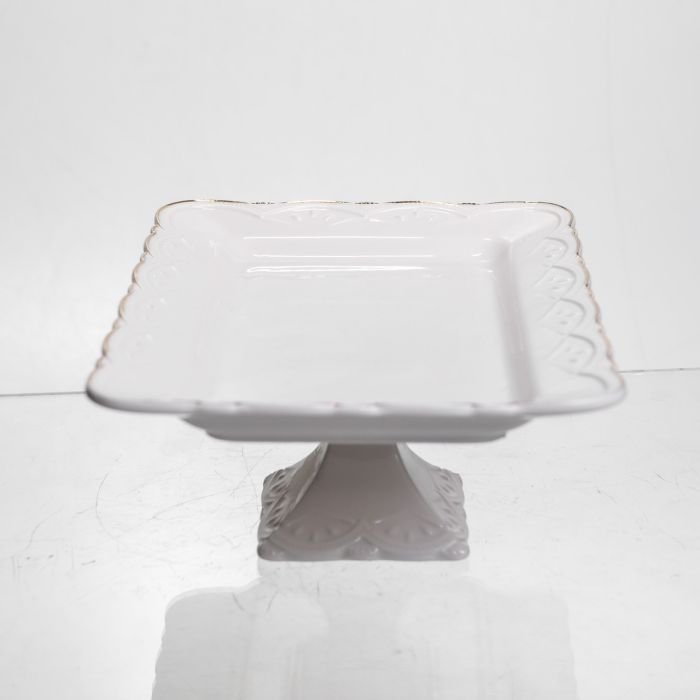 Тортівниця на ніжці White Square 25.5 *25.5  см порцелянова квадратна Yiwu 120-YH-HG062 (120-YH-HG062) - изображение 4