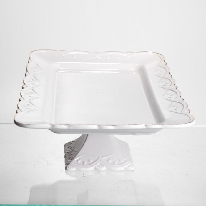 Тортівниця на ніжці White Square 35.5*35.5 см порцелянова квадратна Yiwu 120-YH-HG060 (120-YH-HG060) - изображение 4